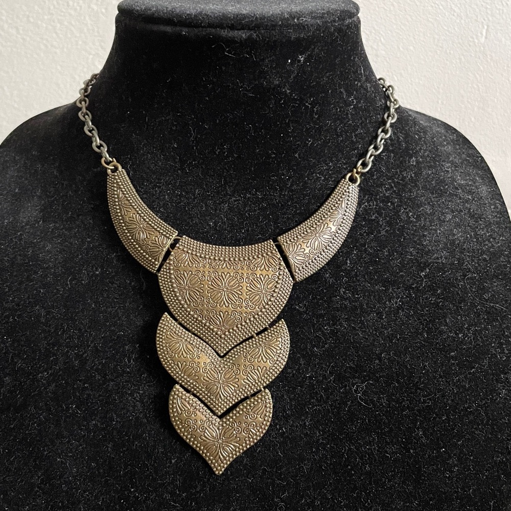 Floral Stamped Bronze Armor Statement Necklace